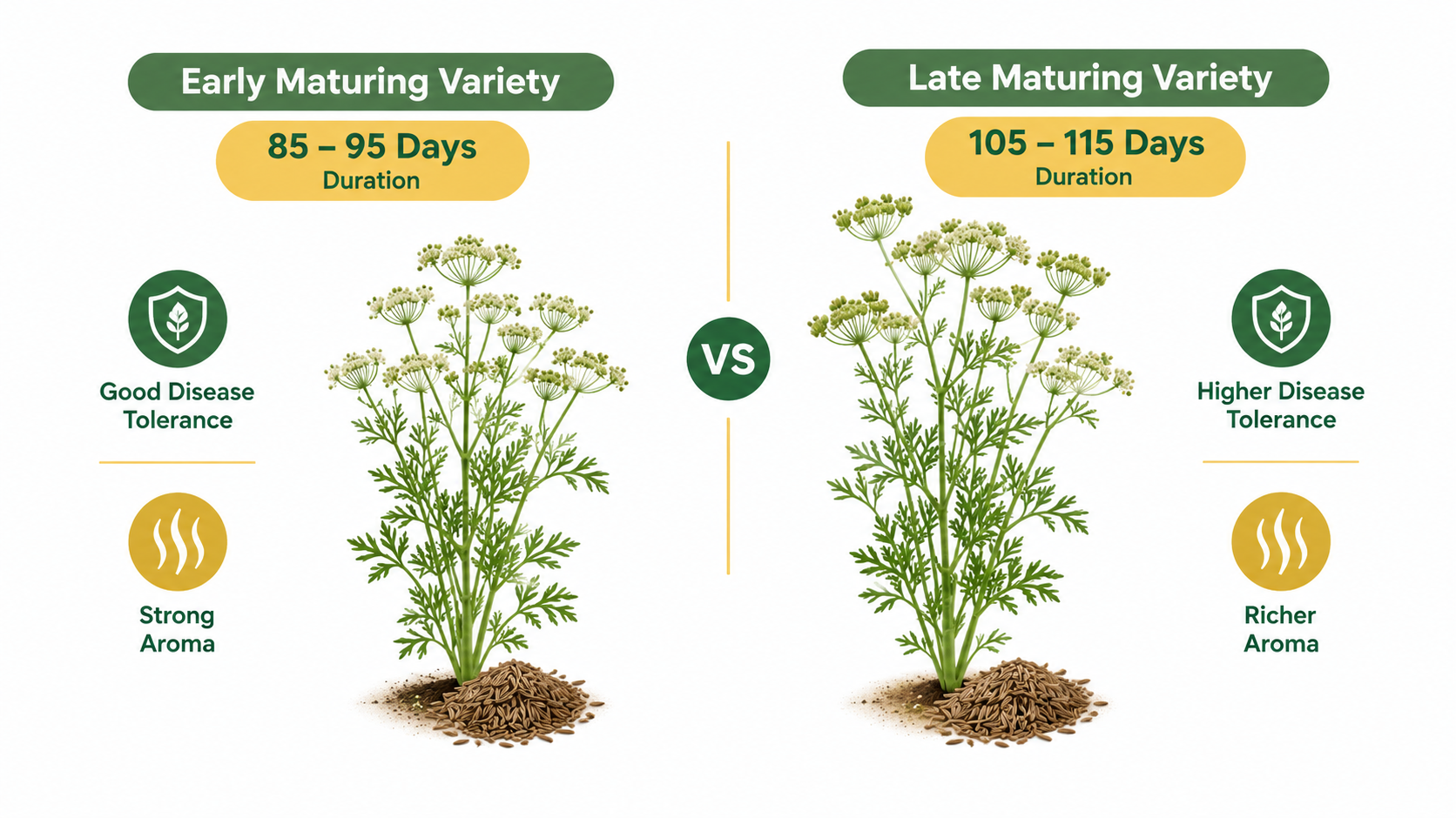 Comparison of early and late maturing cumin varieties by duration and traits