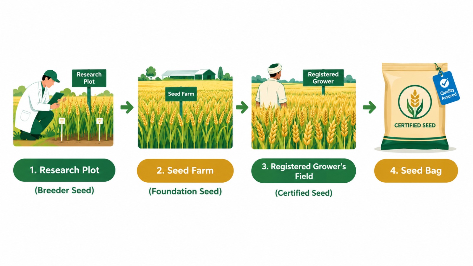 Wheat seed chain from breeder seed to foundation seed to certified seed